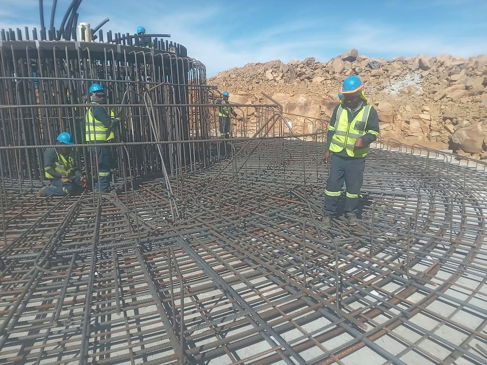 Steel Fix team fixing reinforcement at a wind turbine foundation